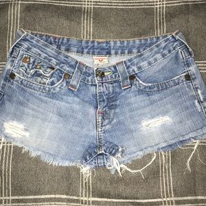 True Religion cheeky cut off denim shorts
